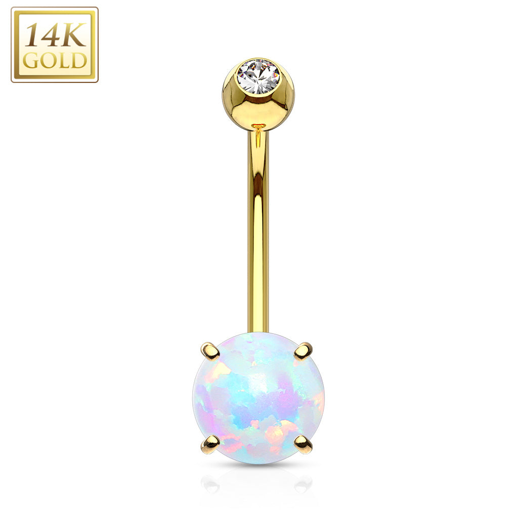 14K Yellow Gold Opal Stone (10mm) Navel Ring